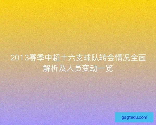 2013赛季中超十六支球队转会情况全面解析及人员变动一览